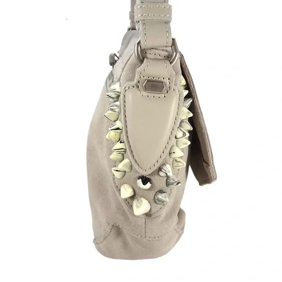 Liebeskind Hyena Grey Light Taupe Suede - Leather Studded Shoulder Bag - Purse - Picture 4 of 14